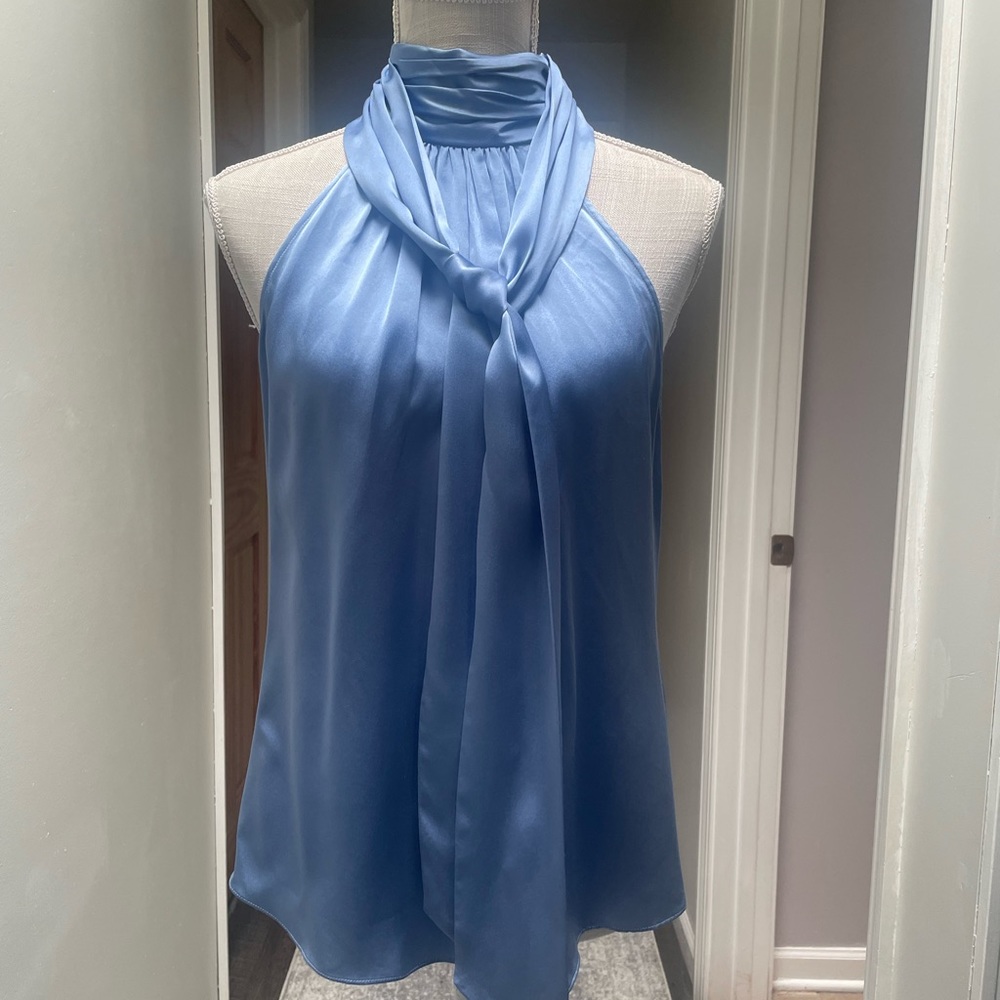 Cinq a sept silk tank with ties color is deja blue